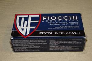 lot 27 image: 50 Fiocchi 9mm Luger 115 Gr FMJ Ammo