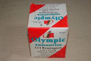 lot 38 image: 50 Olympic .223 Rem 55 Gr FMJ Ammo