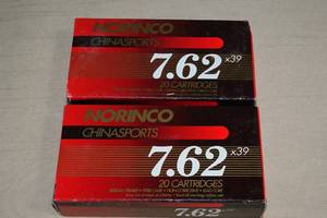 lot 46 image: 40 Norinco 7.62 x 39mm 122 Gr FMJ Steel Case Ammo
