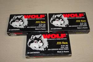 lot 55 image: 60 Wolf .223 Rem 55 Gr FMJ Steel Case Ammo