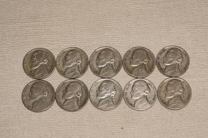 lot 8 image: (10) 1943-S Silver Wartime Nickels