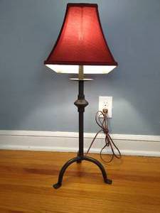 Metal Base Table Lamp with Maroon Shade
