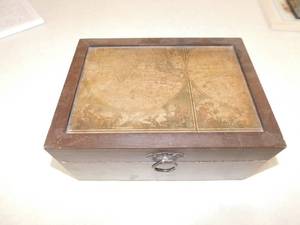 lot 52 image: Globe Covered Square Wood Box with Attached Lid
