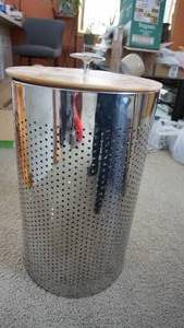 lot 80 image: Silver Metal Round Hamper with Wood Cover