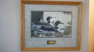 lot 81 image: Wood Framed Wild America Loon Picture by Derk Hansen