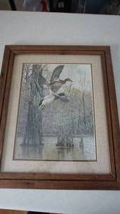 lot 84 image: Wood Framed Ducks Picture