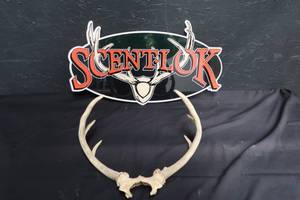 lot 113 image: SCENTLOCK SIGN WITH WHITE TAIL DEER RACK