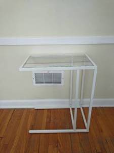 lot 172 image: White Metal Glass Top End table
