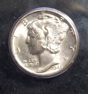 1944-D MERCURY DIME MS65FB 1st Generation PCGS HOLDER