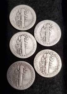 5 MERCURY DIMES 1917 1920 1923 1926 1938