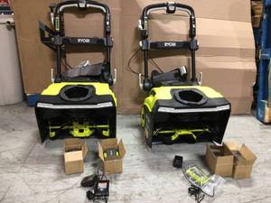 lot 20 image: Lot of 2 Ryobi  40V 21 BRUSHLESS Snow Blower with (2) Batteries & Charger not used