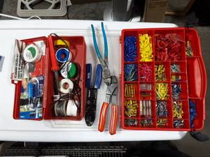 Organizer Full Of Wire Connectors, Soldering Iron & More