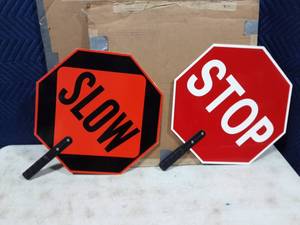 2-Hand Held Signs-STOP, SLOW Reversible