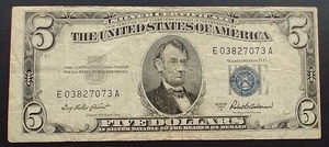 1953 A Silver Certificate $5.00 Note