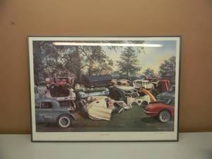 ROBERT W. COOK MOTORING MEMORIES - SINGED & NUMBERED 051 OF 500 - PROFESSIONALLY FRAMED - GREAT PIECE - APPROX 35 BY 25 - SEE PICTURES