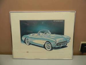 1 of 4 CHAMPION SPARK PLUG ADVERTISING PRINTS 1957 CORVETTE ROADSTER - PROFESSIONALLY FRAMED - GREAT PIECE - APPROX 25 BY 20 - SEE PICTURES