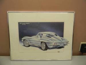 2 of 4 CHAMPION SPARK PLUG ADVERTISING PRINTS 1963 CORVETTE STINGRAY SPLIT WINDOW - PROFESSIONALLY FRAMED - GREAT PIECE - APPROX 25 BY 20 - SEE PICTURES