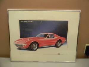 3 of 4 CHAMPION SPARK PLUG ADVERTISING PRINTS 1968 CORVETTE L88 COUPE - PROFESSIONALLY FRAMED - GREAT PIECE - APPROX 25 BY 20 - SEE PICTURES