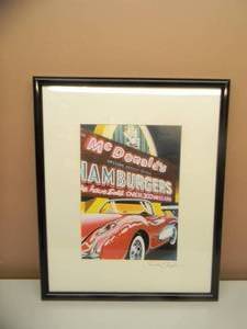 DAVID CHAPPLE SIGNED PRINT McDONALDS - PROFESSIONALLY FRAMED - GREAT PIECE - APPROX 23 BY 19 - SEE PICTURES
