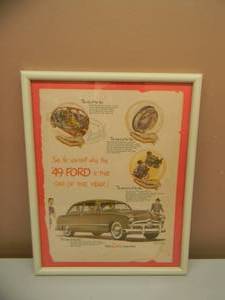 49 FORD PROFESSIONALLY FRAMED ORIGINAL AD -  NICE - APPROX 13 BY 17 - SEE PICTURES