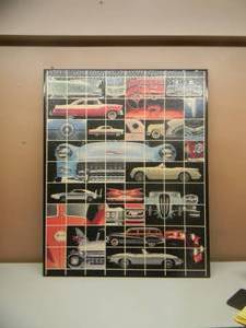 LARGE CAR COLLAGE FRAMED PUZZLE - NICE - APPROX 35 BY 44 - SEE PICTURES