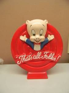 PORKY PIG 1989 WARNER BROS. INC. CERAMIC PIGGY BANK LOONEY TUNES THATS ALL FOLKS - NICE - SEE PICTURES