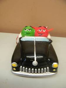 M&M Black Convertible Car Ceramic Red Green - Galerie Candy Dish - NICE - SEE PICTURES