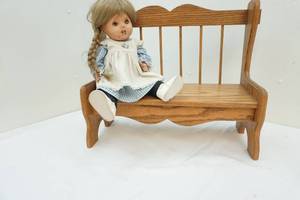 Oak doll bench, antique doll