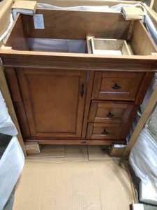 Home Decorators Naples 30 in. W x 21.63 in. D Vanity Cabinet Only in Warm Cinnamon with Right Hand Drawers see pictures