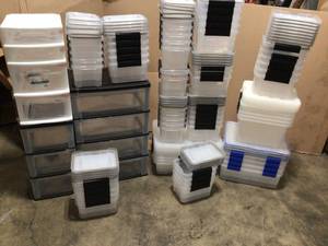 Pallet with assorted Storage Bins and plastic containers various sizes see pictures