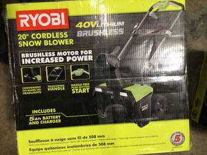 Ryobi 20 in 40V Cordless Snowblower battery and charger included  not used see pictures