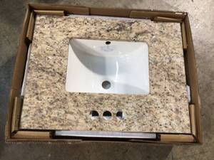 Home Decorators 25 in. W x 19 in. D Granite Vanity Top in Giallo Ornamental with White Single Trough Sink not used see pictures