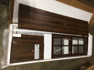 70 Farmhouse Wood TV Stand with Glass Doors- Dark Walnut see pictures