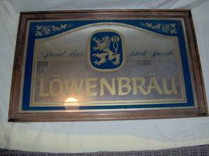 Lowenbrau mirror. 20 x 32. Wood frame. As shown.