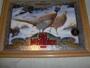 Old Milwaukee wildlife mirro # 3 Pheasants. Nice shape. Wood frame. 20 x 16. As shown.