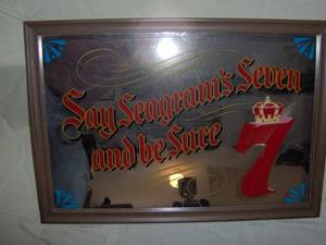 Seagrams 7 mirror. 18 x 26. Metal frame. Nice shape. As shown.