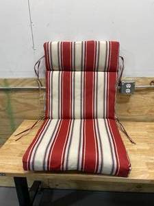 lot 21 image: HAMPTON BAY 21.5 in. x 24 in. Chili Stripe Outdoor High Back Dining Chair Cushion