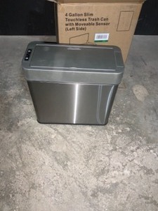 ITOUCHLESS 4 GAL SLIM SENSOR TRASH CAN WITH ABSORBX ODOR CONTROL,LEFT SIDE LID OPEN 15 L STAINLESS STEEL AUTOMATIC WASTEBASKET.SEE PICTURES