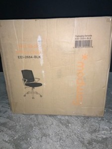 MID BLACK UPHOLSTERED FABRIC OFFICE CHAIR. SEE PICTURES