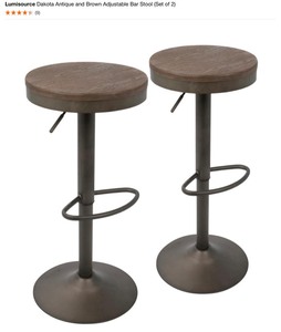 LUMISOURCE DAKOTA ANTIQUE AND BROWN ADJUSTABLE BAR STOOL (SET OF 2) SEE PICTURES
