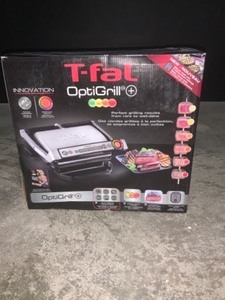 T-FAL OPTIGRILL 93 SQ. IN. BLACK STAINLESS STEEL NON-STICK INDOOR GRILL. SEE PICTURES