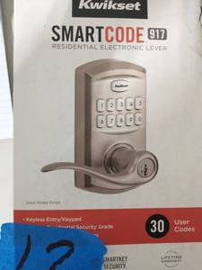 KWICKSET 917 SmartCode Satin Nickel Electronic Single-Cylinder Tustin Door Lever Featuring SmartKey Security