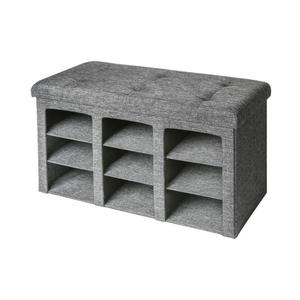 Gray 9-Bin Tufted Entryway Shoe Storage Bench