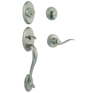KWICKSET Shelburne Satin Nickel Single Cylinder Door Handleset with Tustin Door Lever Featuring SmartKey Security
