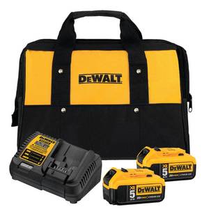 DEWALT 20-Volt MAX XR Premium Lithium-Ion 5.0Ah Battery Pack (2-Pack), Charger & Kit Bag