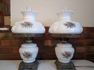 Pair of Vintage Milk Glass Table Lamps
