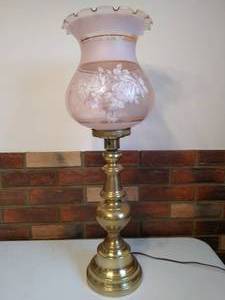 Vintage Table Lamp with Pink Glass Shade