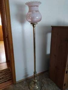 Vintage Floor Lamp with Pink Glass Shade