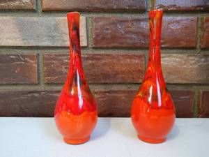Pair of Vintage Orange Vases