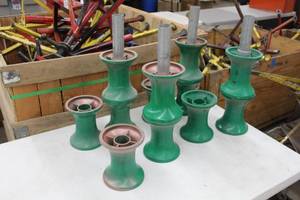 lot 630 image: Lot of (16) Industrial Equipment  with Greenlee Haines Roller 31931 6Dx7W (x12),  Poles 1-34Dx20L (x4)